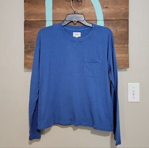 Mate Blue Classic Long Sleeve Organic Cotton Sustanable Minimalist Tee Small